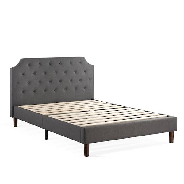 MELLOW MAVN Upholstered Platform Bed with Modern Tufted Headboard, Wooden Slats and Legs, Dark Grey, Full