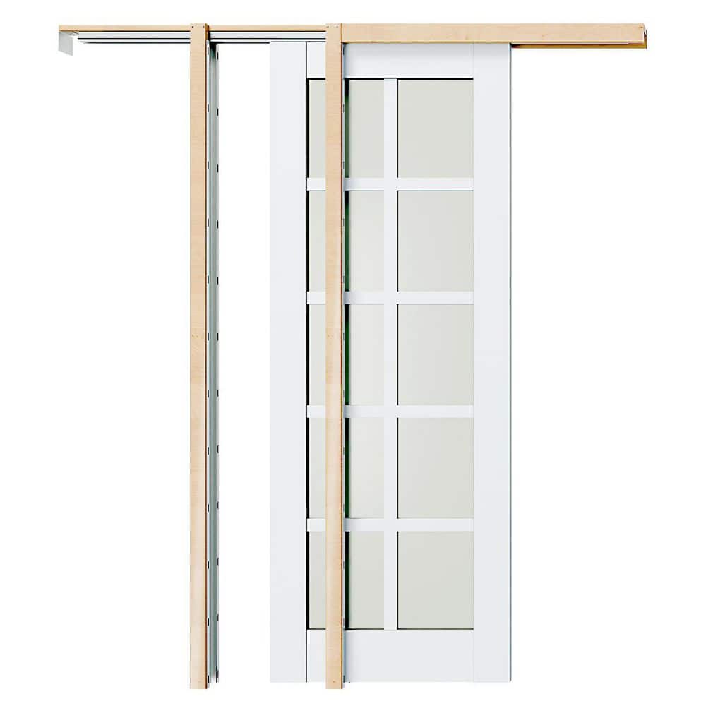 32 in. x 80 in. 10 Lite Frosted Glass White Composite Pocket Door Slab with Door Frame Kit, Soft Close, Jamb and Header price history on PriceWatchPro
