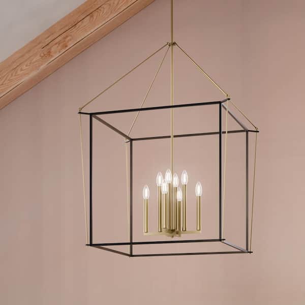 Eisley 40.25 in. 8-Light Champagne Bronze and Black Modern Foyer Candle Hanging Pendant Light