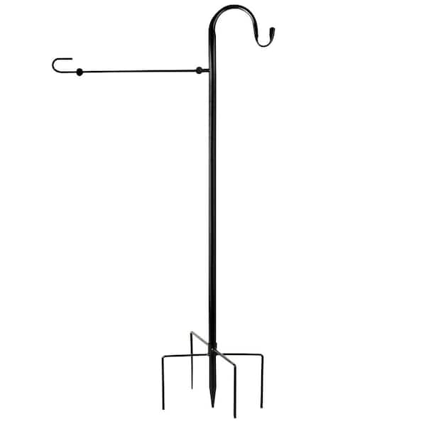 Garden Flag Holder Stand 48 Inch Black Metal Pole with Shepherd Hooks for Outdoor Lawn Yard Stake