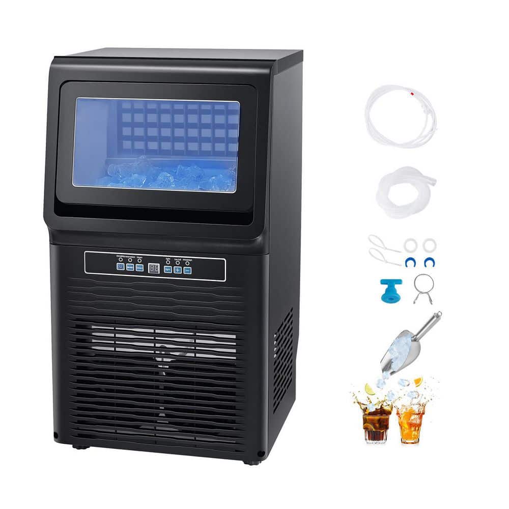 13in. 80lbs./24H Commercial Ice Maker w/ 12 lbs. Storage Self-Cleaning LED Display Freestanding for Bar Restaurant Black