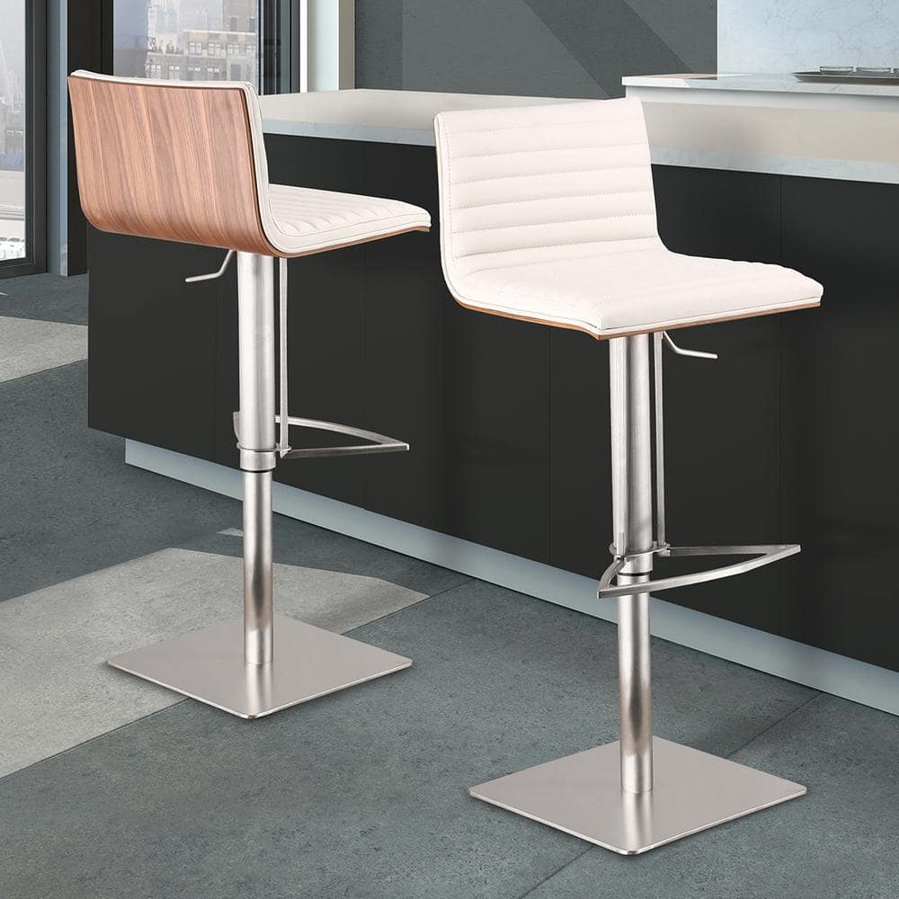 Cafe 31-41 in. White Faux Leather with Brushed Stainless Steel Finish and W