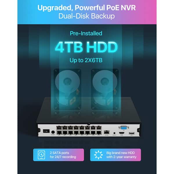 ZOSI 4K 16-Channel(32CH Expandable) 4TB POE NVR Security