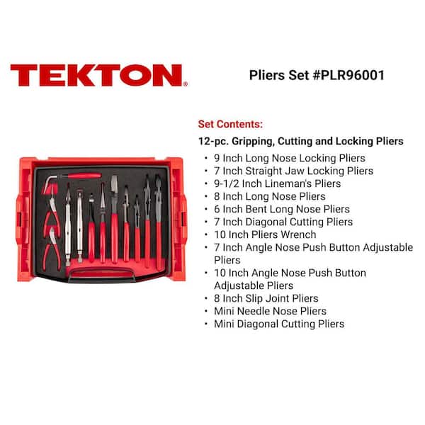 Gripping, Cutting, and Locking Pliers Set with Open Top Drawer and Rack (12-Piece)