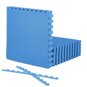 Blue 24 in. W x 24 in. L x 0.5 in. Thick EVA Foam T-Pattern Gym Flooring Tiles (24 Tiles/Pack) (96 sq. ft.)