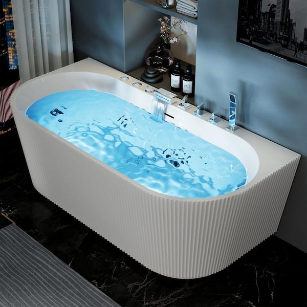 67 in. x 31.5 in. Freestanding Whirlpool Soaking Bathtub with Jetted Massage, Air Bubble and LED Light in White