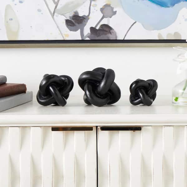 CosmoLiving by Cosmopolitan Black Resin Knot Inspired Geometric Sculpture (Set of 3)