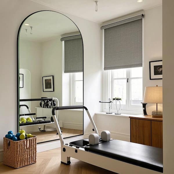 32 in. W x 71.5 in. H Oversized arched wooden classic full-length black wall-mounted/standing mirror wall mirror