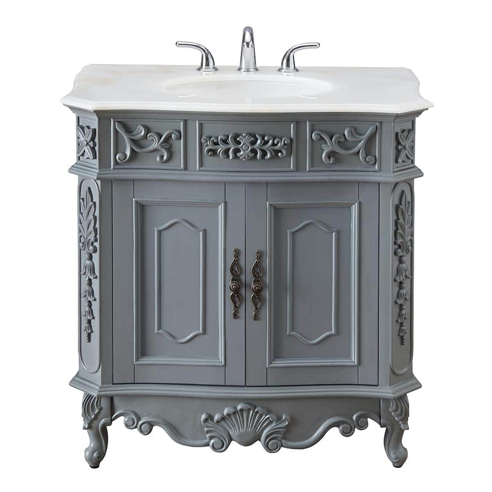 Home Decorators Collection Winslow 33 In W X 22 In D Bath Vanity In Antique Gray With White Marble Vanity Top With White Basin Bf 27001 Ag The Home Depot