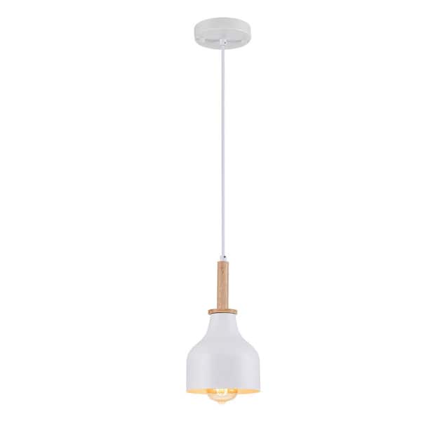 RRTYO Cortasia 1-Light White Wooden Cone Island Pendant Light with Metal Shade