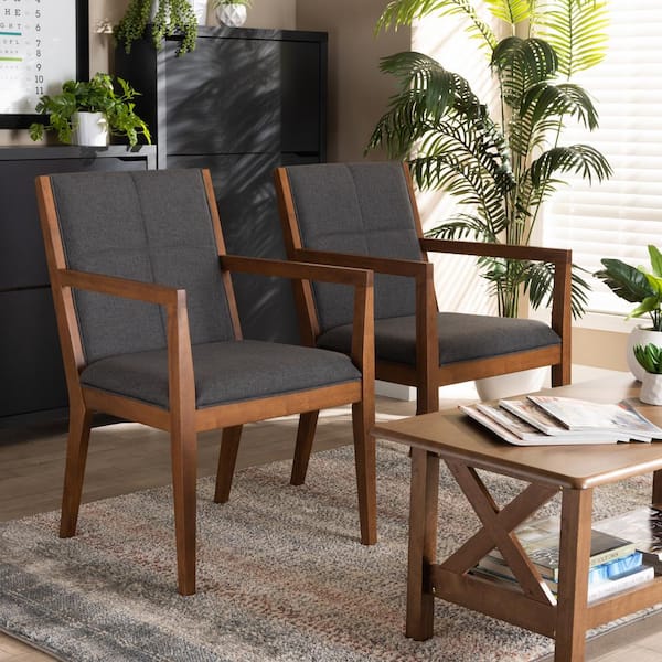 Theresa Dark Grey and Walnut Brown Fabric Accent Chair (Set of 2)