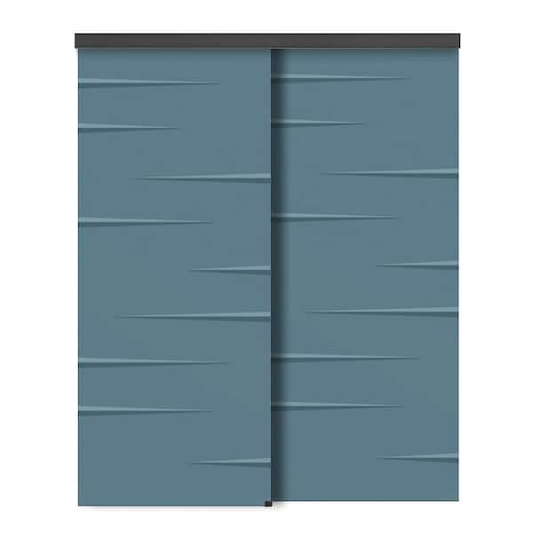 CALHOME 72 in. x 80 in. Hollow Core Dignity Blue Painted Composite MDF Interior Double Closet Sliding Doors