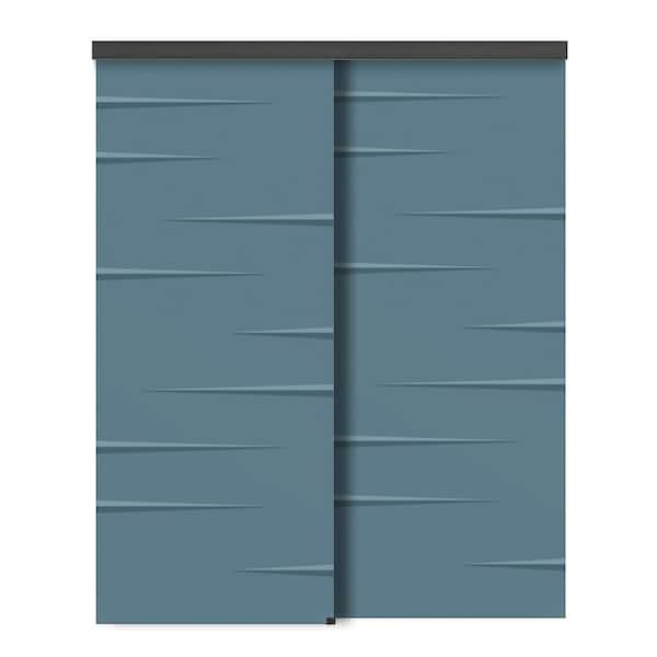 CALHOME 60 in. x 96 in. Hollow Core Dignity Blue Stained Composite MDF Interior Double Closet Sliding Doors