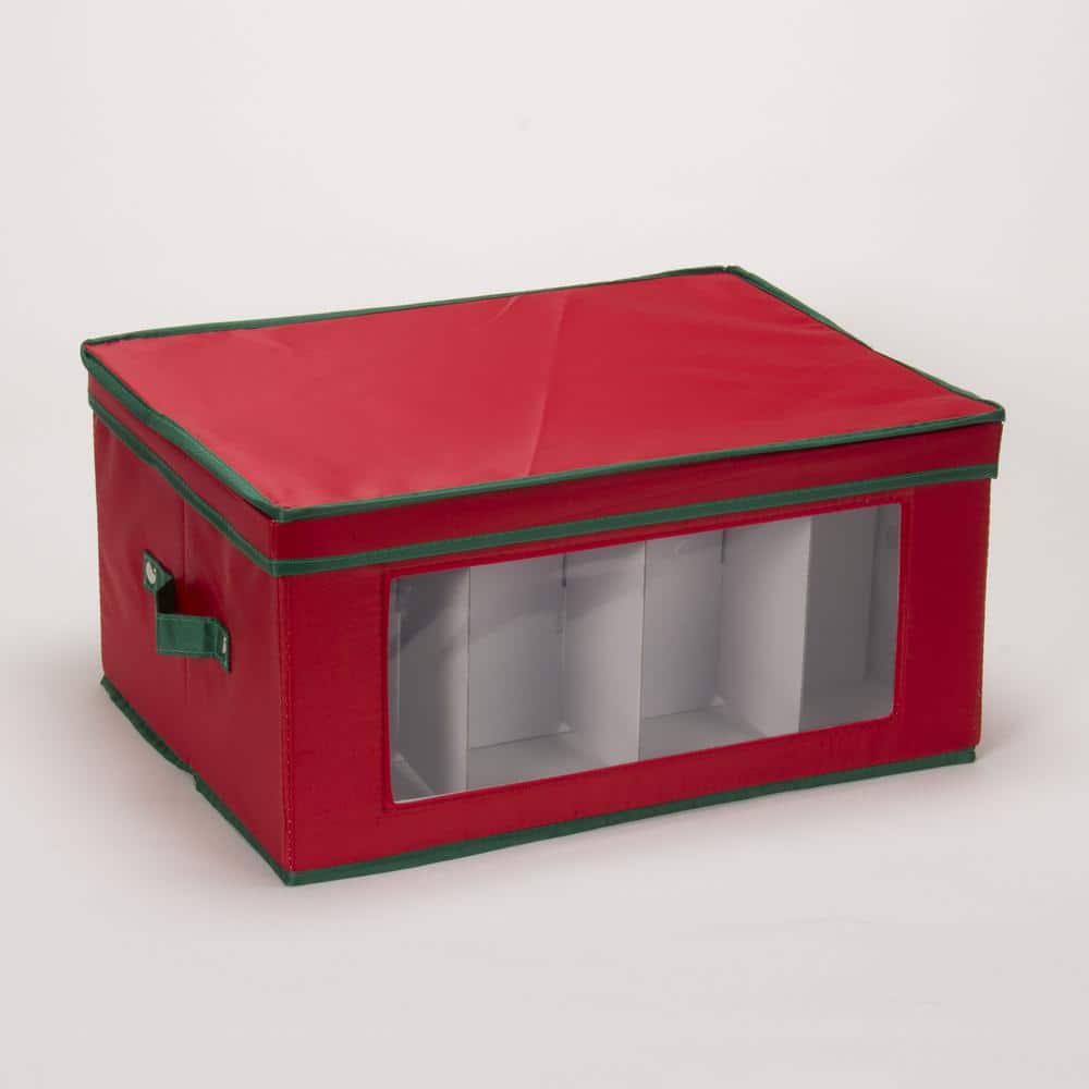 Red and Green Fabric Collapsible Holiday Stemware Storage Box