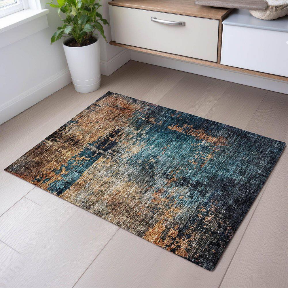 Mayfield Premium Machine Washable Abstract AMF1206 Teal 8 ft. x 10 ft. Area Rug