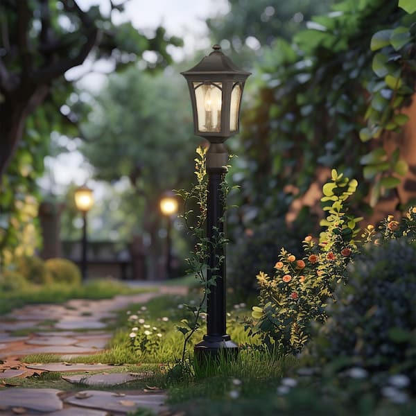 Solida 3-Light Outdoor Oil Rubbed Bronze Post Light with Clear Seeded Glass