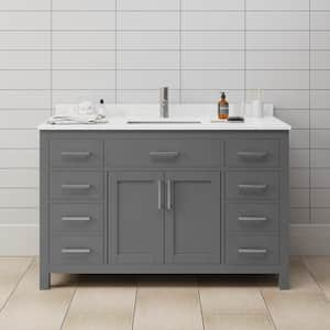 Beckett 54 in. W x 22 in. D Single Vanity in Dark Gray with Cultured Marble Vanity Top in Carrara with White Basin