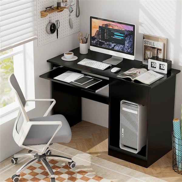 42.5 in. Rectangular Black Wood 1-Drawer Desk with Keyboard Tray