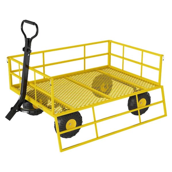 1200 lbs 3-in-1 Yellow Heavy Duty Steel Garden Cart with Removable Mesh Sides,180°Rotating Handle