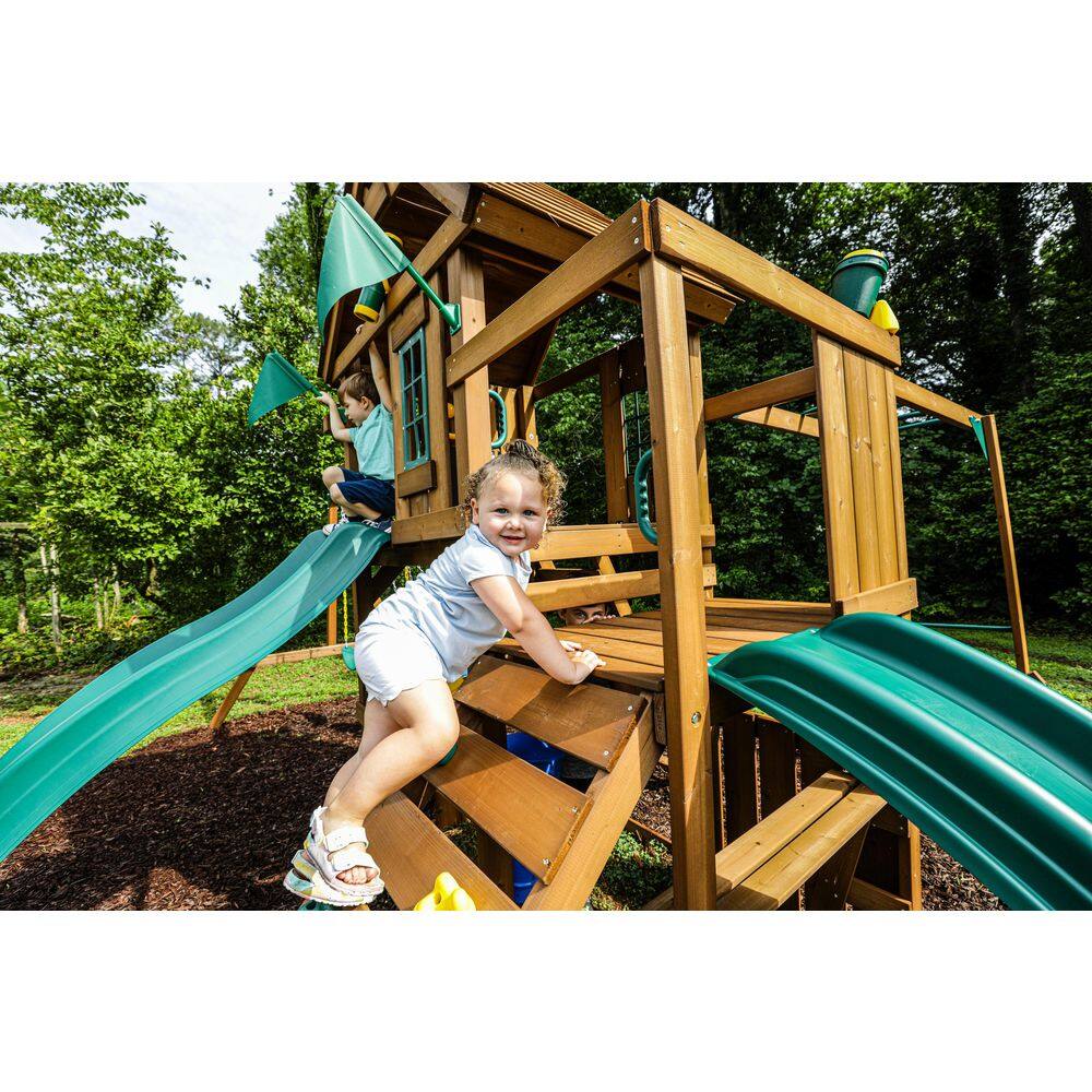 Knightsbridge Wooden Swing Set with Slides and Monkey Bars