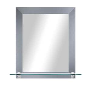 21.5 in. W x 25.5 in. H Rectangular Dark Silver Vertical Wall Mirror with Tempered Glass Shelf and Chrome Brackets