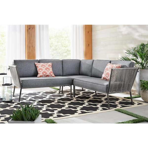 Hampton Bay Tolston 3 Piece Wicker Outdoor Patio Sectional Set With Charcoal Cushions Lg19189 S3pc The Home Depot - Patio Sectional Sets With Table