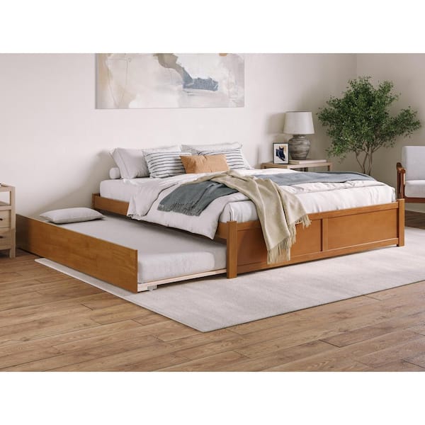 AFI Concord Light Toffee Natural Bronze Solid Wood Frame King Platform Bed with Footboard and Twin XL Trundle