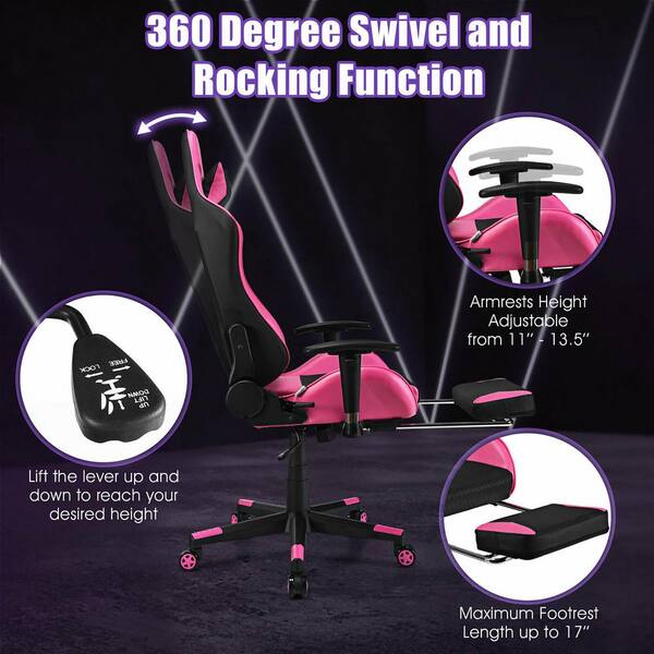 Costway Pink Iron Reclining Gaming Chairs with Adjustable