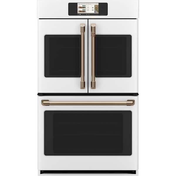 Cafe Professional Series 30 in. Smart Built-In Convection Double Wall Oven with French-Doors in Matte White