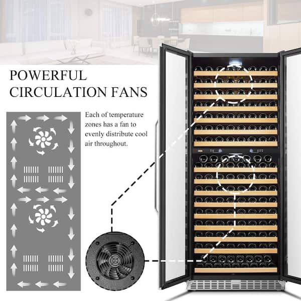 Dual Zone Wine Cooler 32 in. 255 Bottle 2 Door Built-In or Freestanding Cellar Cooling Unit in Black
