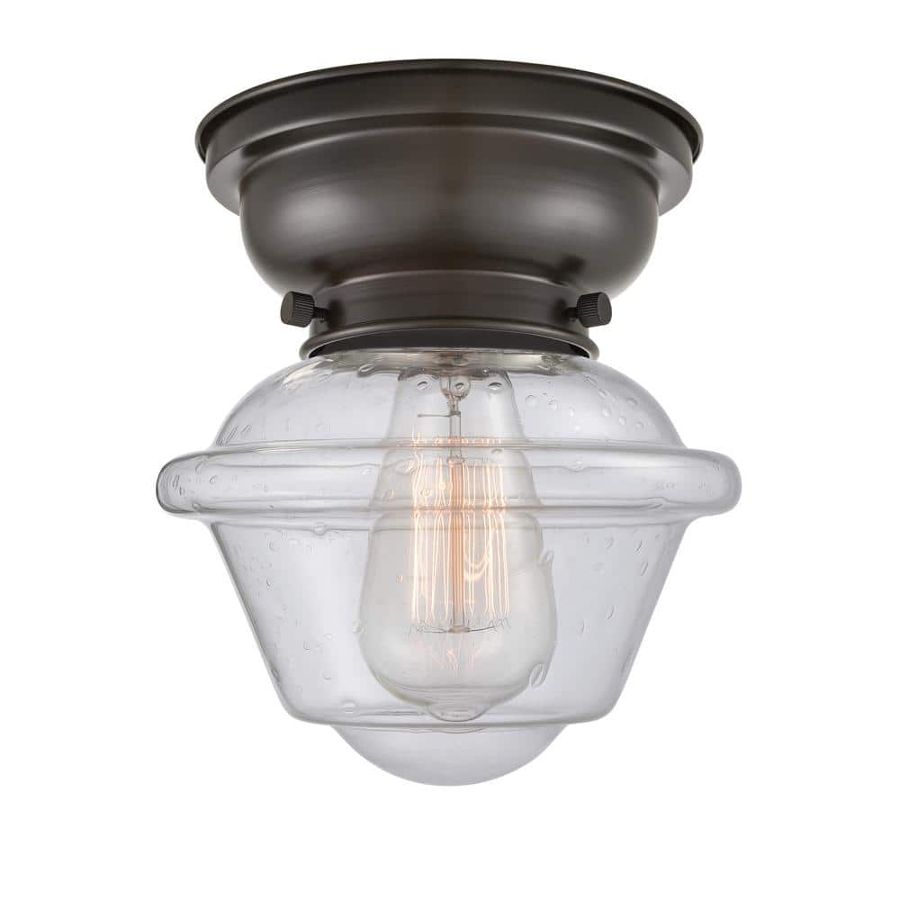 Oxford 7.5 in. 1-Light Oil Rubbed Bronze Flush Mount with Seedy Glass Shade price history on PriceWatchPro
