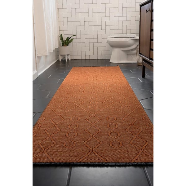 Alma Orange 2 ft. x 8 ft. Geometric Machine Washable Indoor Runner Rug