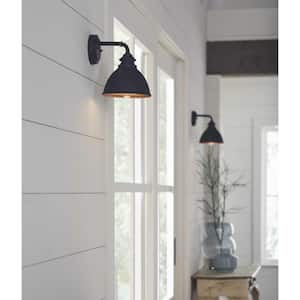 Englewood Collection 1-Light Textured Black Farmhouse Outdoor Small Wall Lantern Light