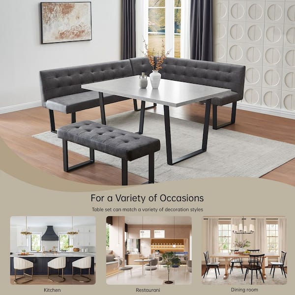 GOJANE 3-Piece MDF Gray Dining Table Set 47.2 in. Rectangle Table