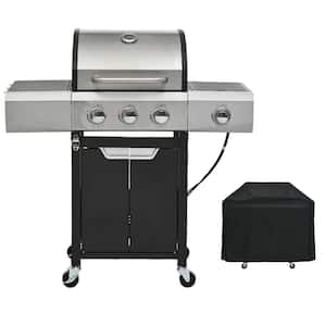 3-Burner Stainless Steel Barbecue Grill Propane Grill in Silver with Side Burner and Thermometer