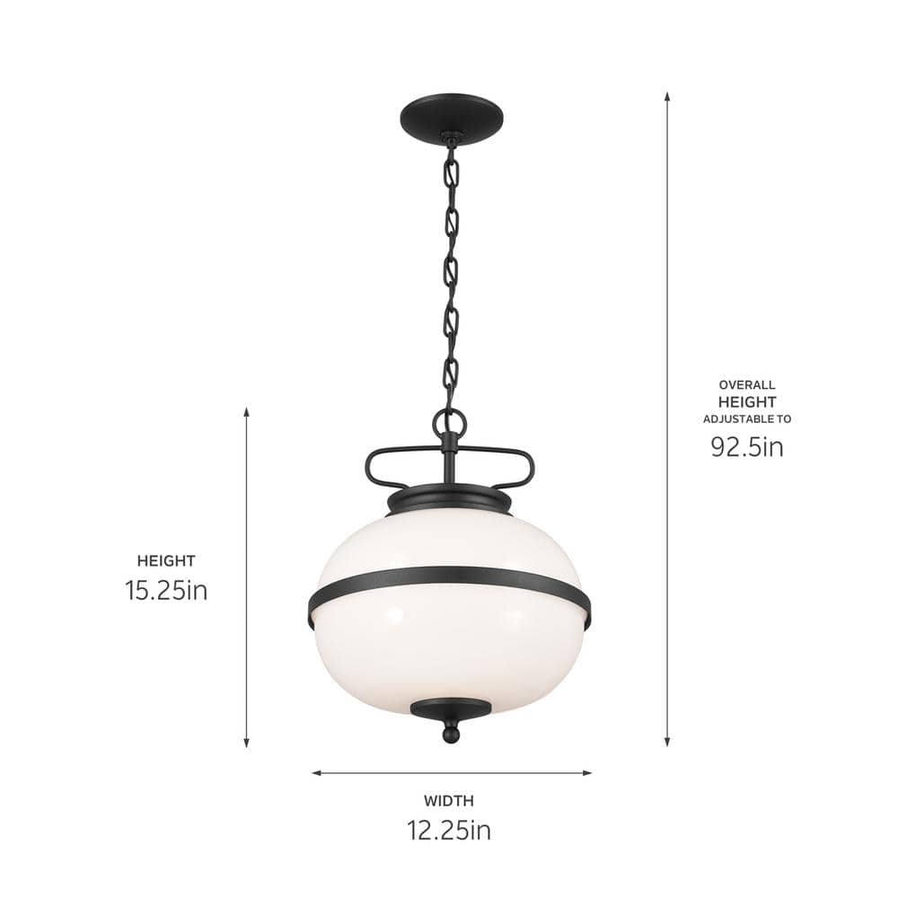 Opal Glass and Textured Black 12" Globe Pendant Light