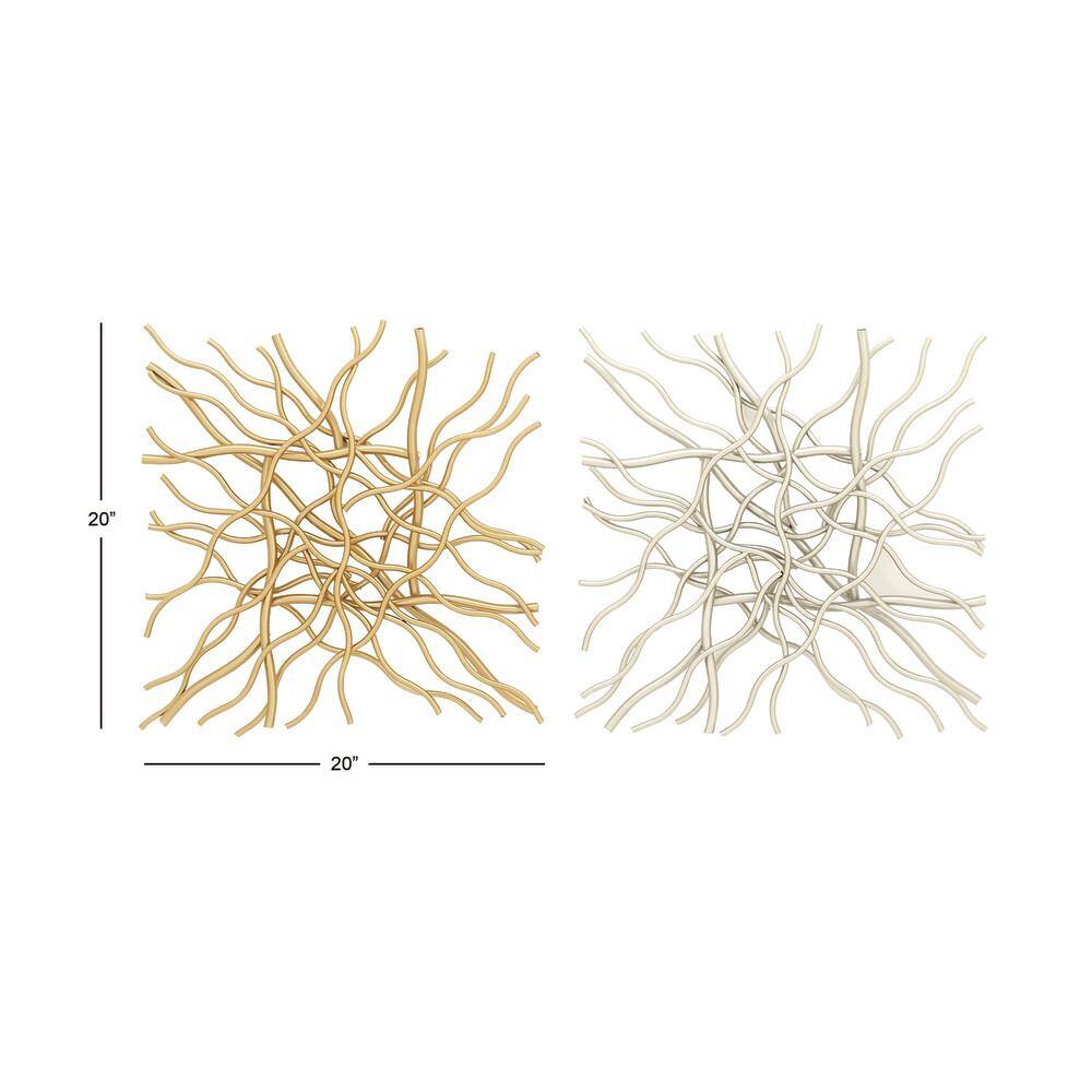 Gold and Silver Abstract Metal Wall Sculptures, Set of 2