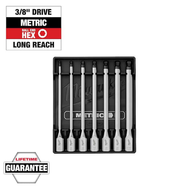 7pc 3/8" Drive Long Ball End Hex Bit Socket Set-Metric