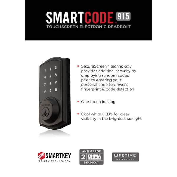 Kwikset SmartCode 915 Touchscreen Venetian Bronze Single Cylinder