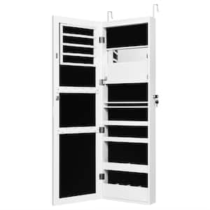 47 in. H x 14.5 in. W x 3.5 in. D Wall Door Mounted Lockable Jewelry Cabinet Armoire Organizer with LED White