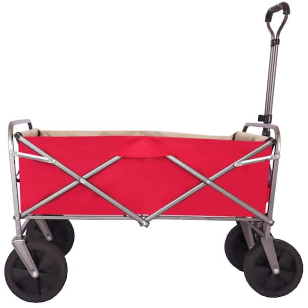 FIROMO 220 lbs. 4.5 cu. ft. Capacity Fabric Folding Utility Wagon Beach Serving Shopping Trolley Garden Cart (Red)