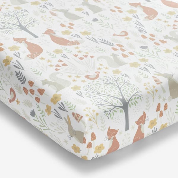 Company Kids Forest Animals Ivory Multi Organic Cotton Percale Crib Sheet