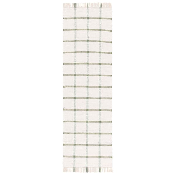 Montauk 2 ft. x 8 ft. Ivory/Green Geometric Lattice Runner Rug