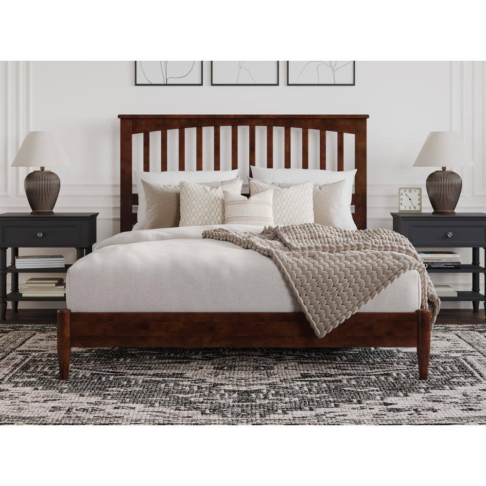 Becket Queen Walnut Wood Low Profile Platform Bed with Slats