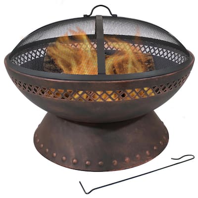 25-In Chalice Steel Fire Pit with Spark Screen - Copper Finish