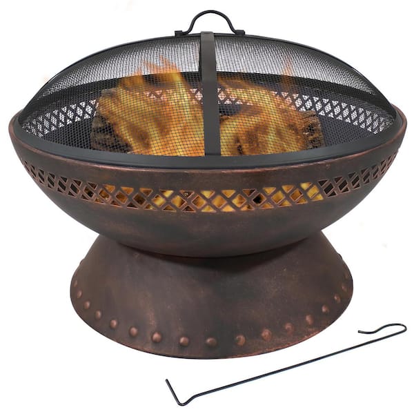 Sunnydaze Decor 25-In Chalice Steel Fire Pit with Spark Screen - Copper Finish