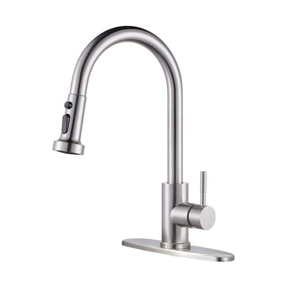 ALEASHA Single Handle Pull Down Sprayer Kitchen Sink Faucet in Brushed Nickel