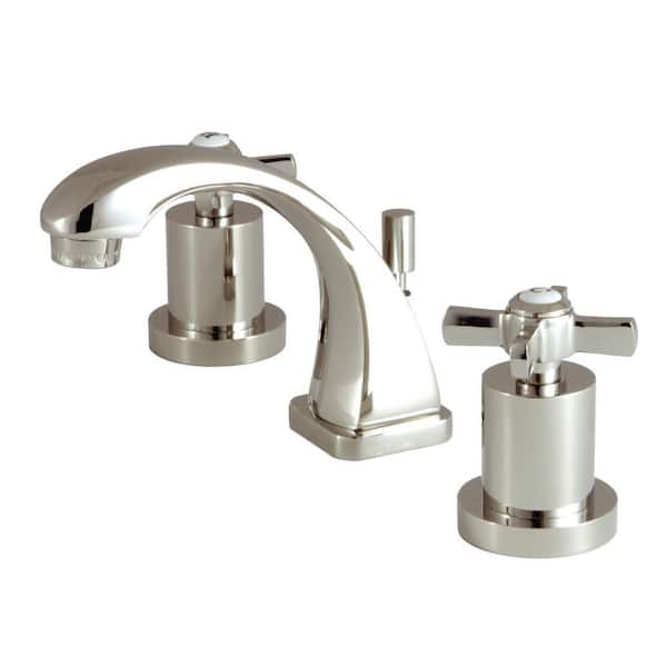 Kingston Brass Millennium 2-Handle 8 in. Widespread Bathroom Faucets with Brass Pop-Up in Polished Nickel