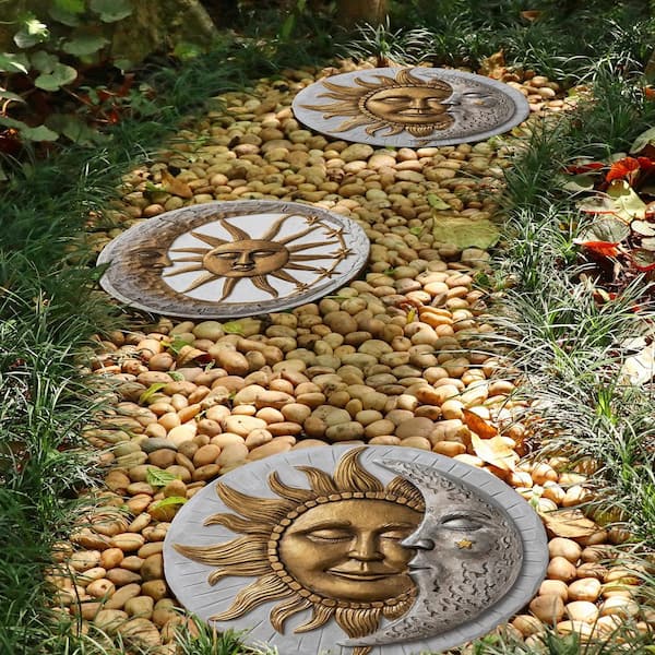 10 in. x 10 in. Cement Sun and Moon Textured Stepping Stones (Set of 2)