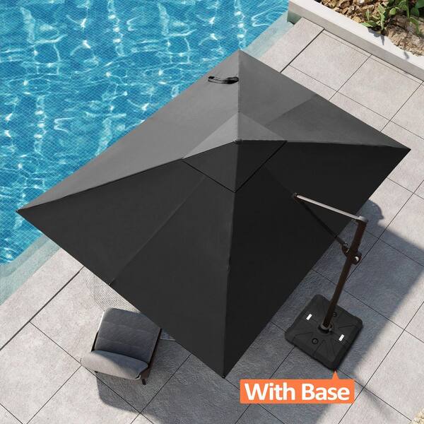 9 ft. x 12 ft. Aluminum Cantilever Patio Umbrella Swivel Offset 360° Rotation Umbrella in Black with Stand